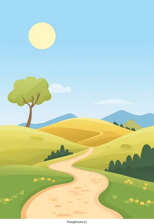 Winding Road Through Green Hills Landscape Illustration