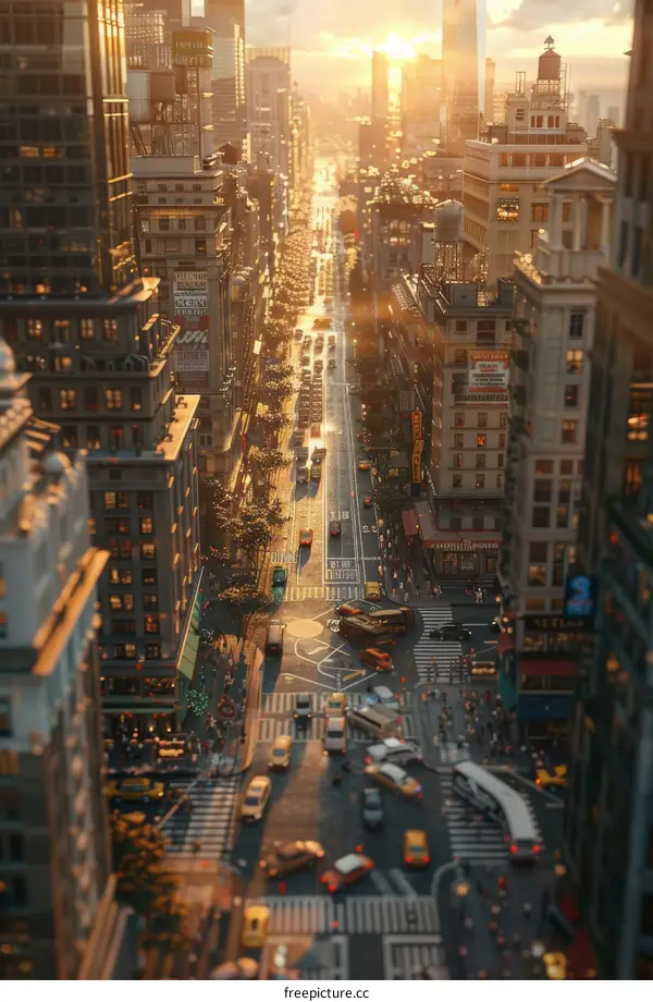 Sunset Cityscape with Numerous People