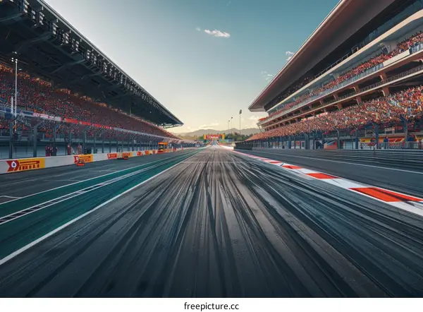 Formula One race track with empty grandstands