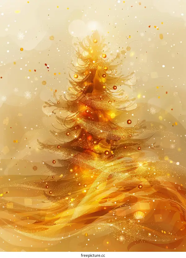 Sparkling Golden Christmas Tree with Gifts