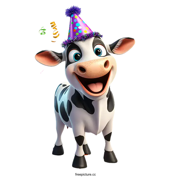 [Transparent Background PNG]Cartoon Cow Celebrating a Party