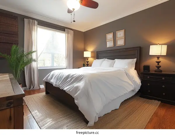 Cozy and Inviting Master Bedroom with King-Sized Bed and Sitting Area