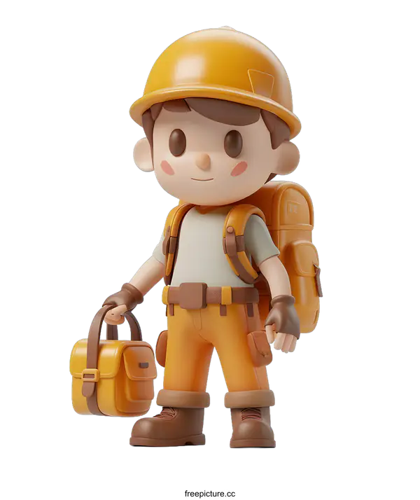 [Transparent Background PNG]Cartoon Character of a Backpacker with a Helmet and Backpack