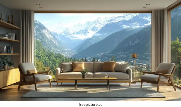 Modern Living Room with Majestic Mountain View