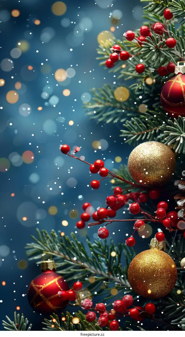 Christmas Tree Decorated with Red and Gold Ornaments