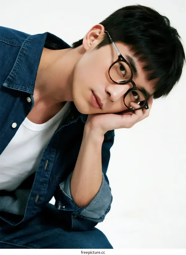 Young man wearing glasses and casual clothes posing for a photo