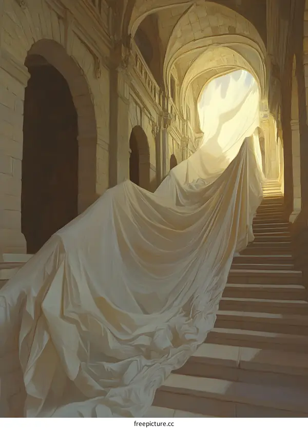 Stairway Covered with White Sheet in a Grand Hall