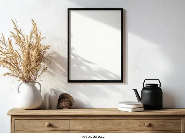 Empty Frame Decorated with Dried Flowers and Minimalist Items