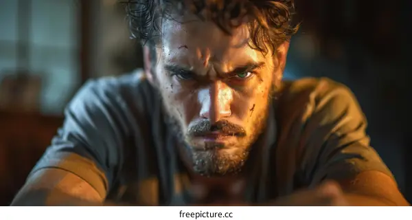 A Close-Up Portrait of a Man with Blood on His Face