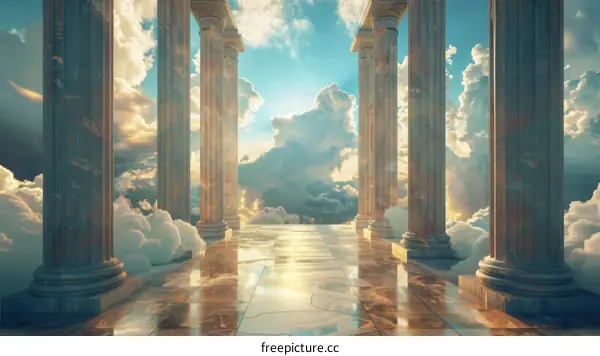Surreal Greek Temple Amidst Celestial Panorama