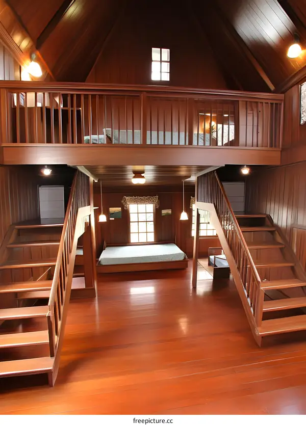 Wooden Interior Design with Stairs and a Loft