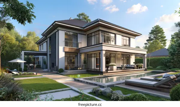 Modern Luxury House Exterior Design Illustration