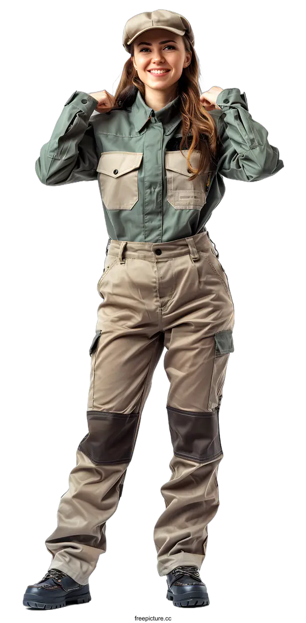 [Transparent Background PNG]Woman in Workwear Posing with Confidence