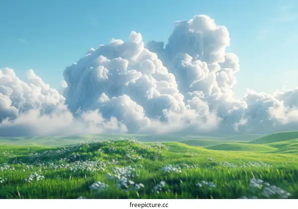 Green Hills under a Blue Sky with Clouds