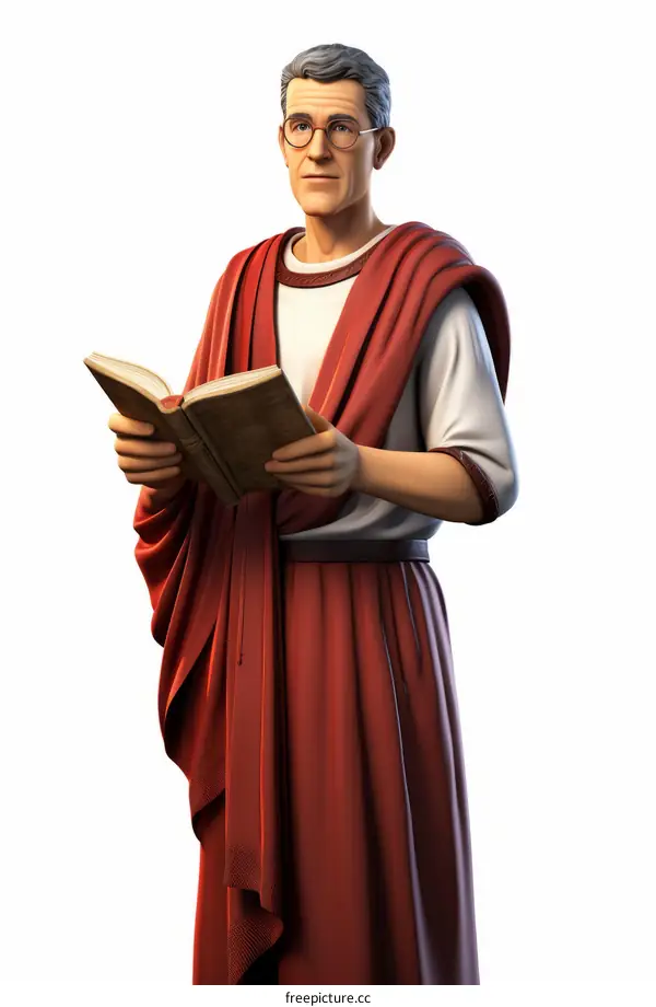 An illustration of a Roman man reading a book