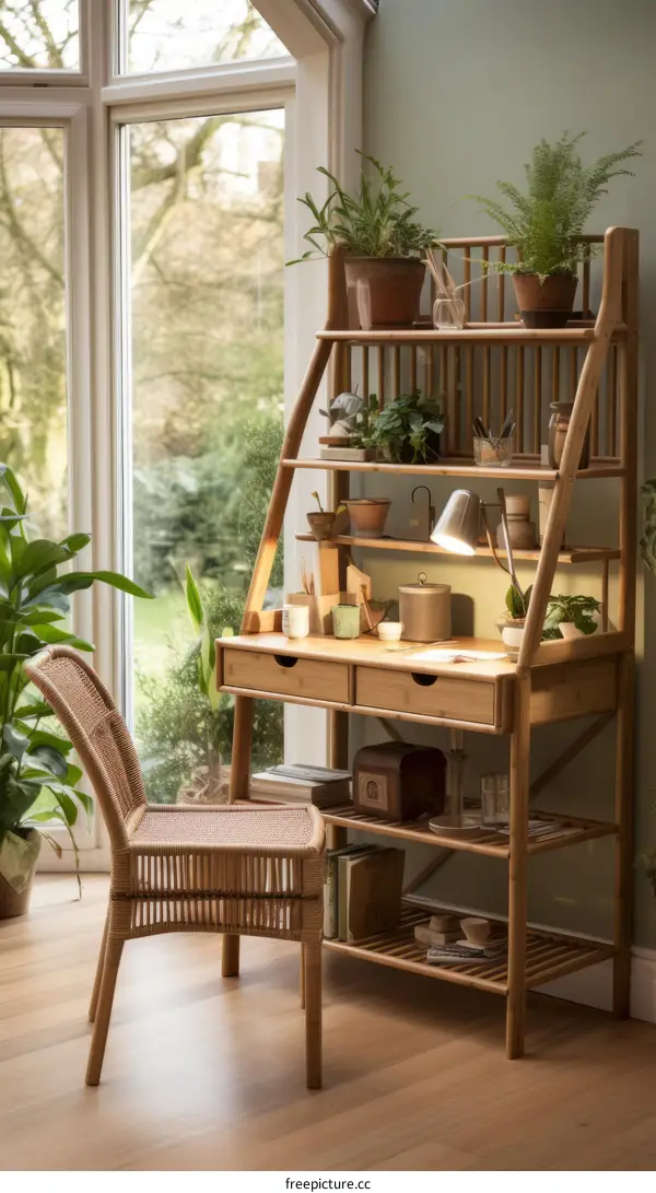 Stylish and Functional Bamboo Desk with Ample Storage