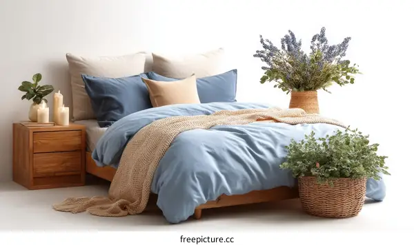 Cozy Bedroom Bedding Set with Lavender Arrangement