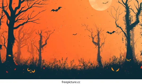 Spooky Halloween Night in the Shadows of the Forest