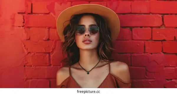 Portrait of a young woman wearing a hat and sunglasses