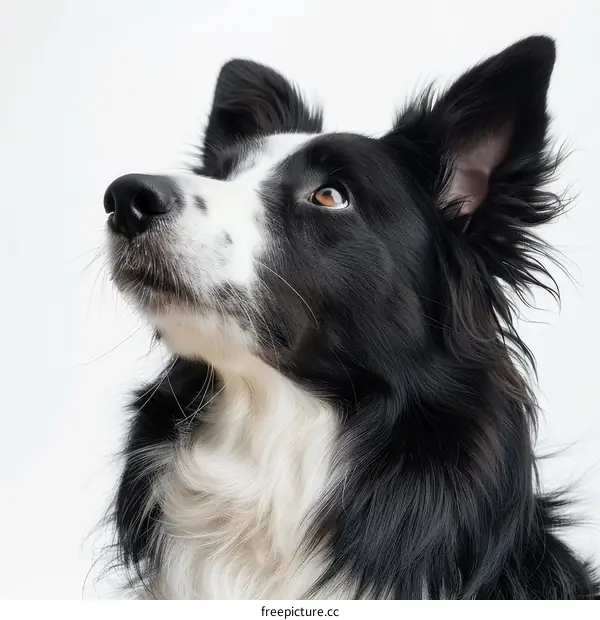 A Border Collie looking up