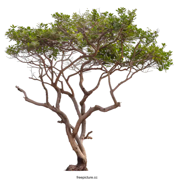 [Transparent Background PNG]Isolated Green Tree with Twisted Branches on a White Background