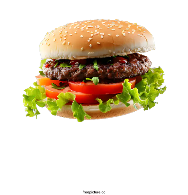 [Transparent Background PNG]hamburger with lettuce tomato and parsley