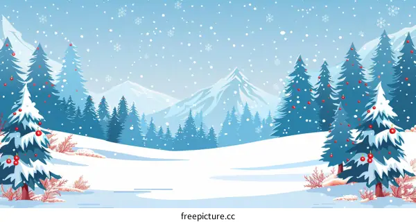 Snowy Mountain Landscape with Pine Trees