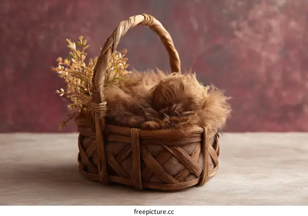 Baby Animal Portrait in a Vintage Basket