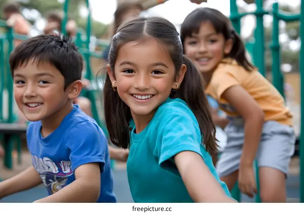 Smiling Children Playing on Playground