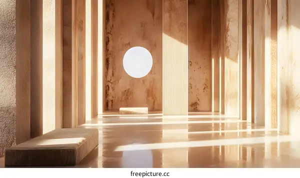 Minimalist Interior Design with Columns and a Circular Window