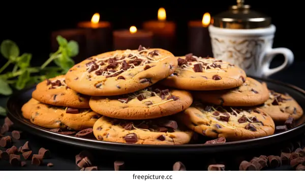Homemade Chocolate Chip Cookies with a Cup of Tea