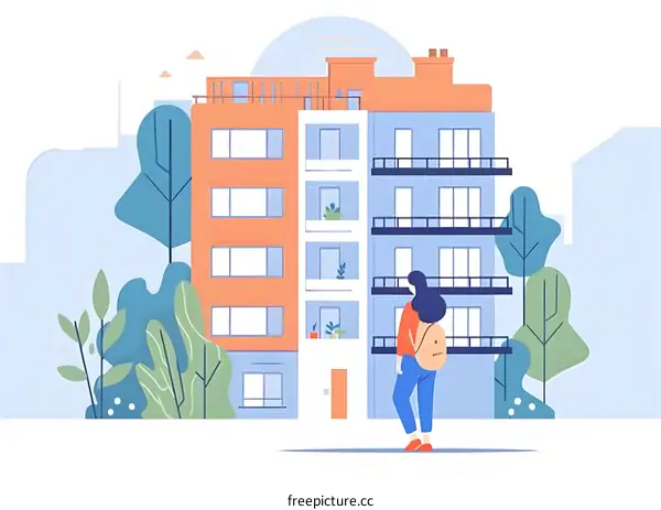 Woman Standing In Front Of Apartment Buildings