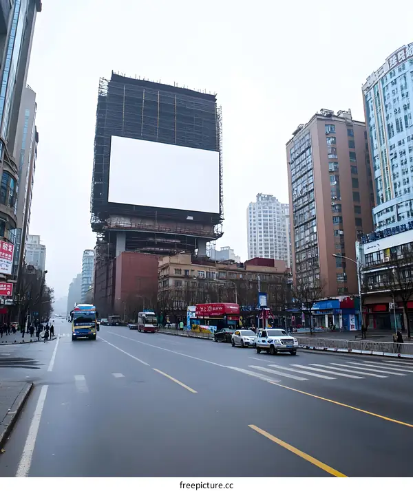 Blank Billboard On Building Under Construction In City