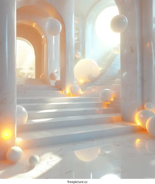 Abstract Minimalist Marble Stair and Sphere