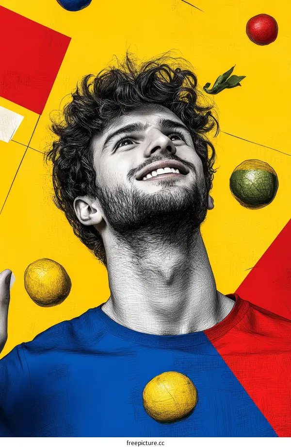 Abstract Portrait of a Man Juggling Colorful Balls