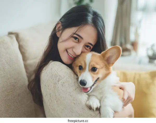 Woman and Dog Cozying Up Close-up Shot
