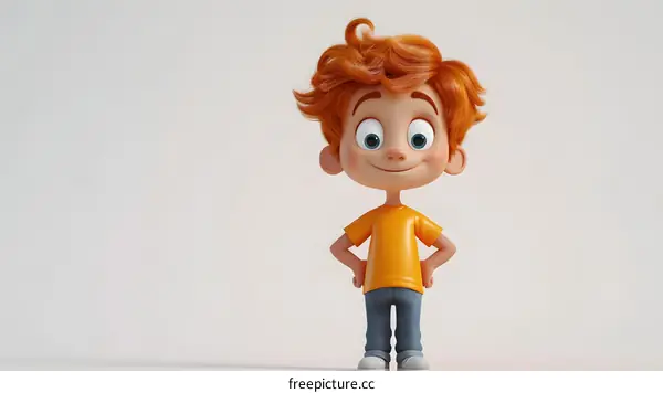 Smiling Cartoon Boy with Hands on Hips