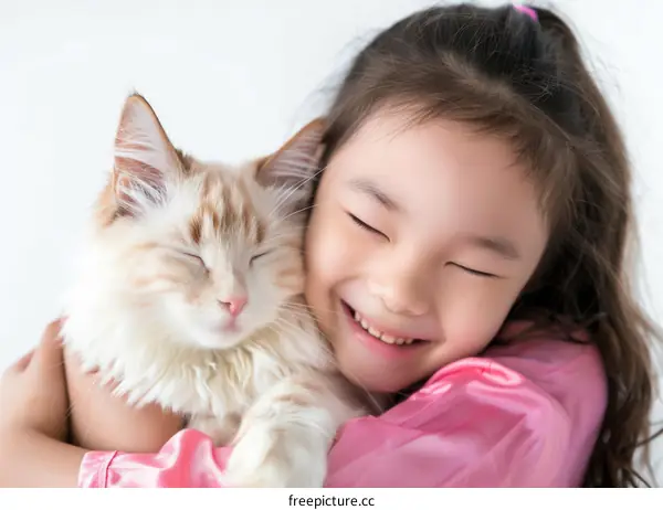 A girl hugging a cat