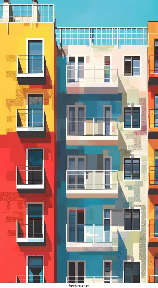 Colorful Apartment Buildings with Balconies