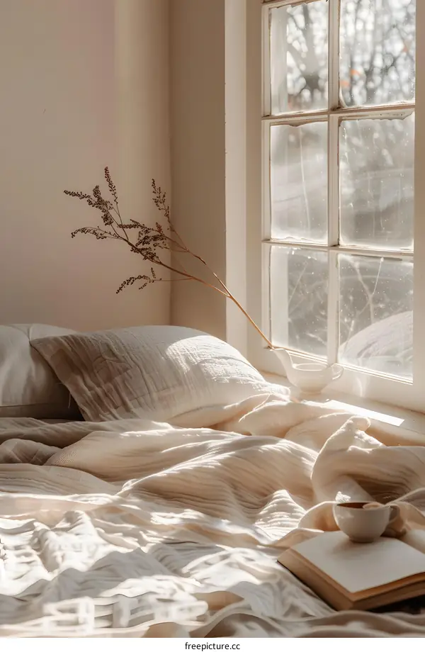 Minimalist Bedroom Interior Design with Sunlight Streaming Through Window