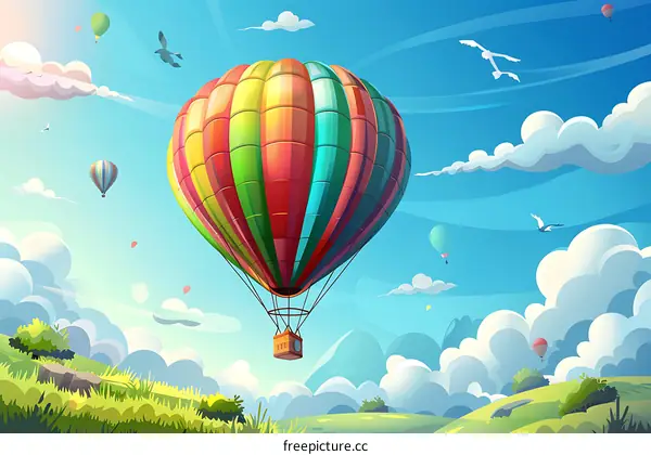 Colorful Hot Air Balloon Flying in The Sky with Clouds