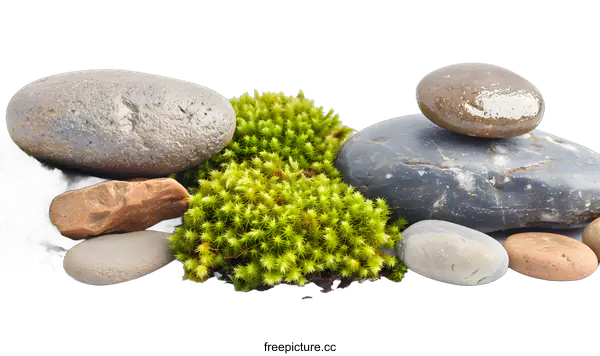 [Transparent Background PNG]Green Moss with Rocks on White Background