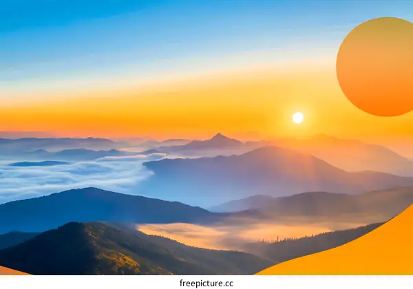 Golden Sunrise Over Mountain Landscape