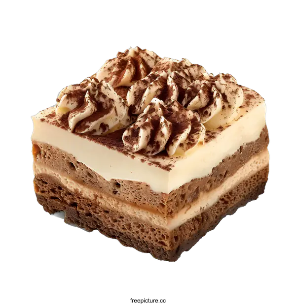 [Transparent Background PNG]Delicious Tiramisu Cake Square Piece