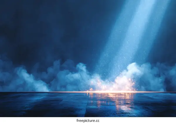 Abstract Blue Light Effect on Wet Floor