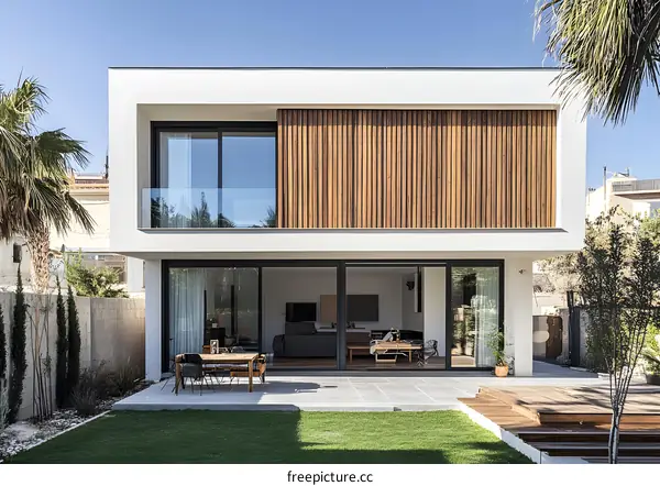 Modern Minimalist White House with Wooden Panels