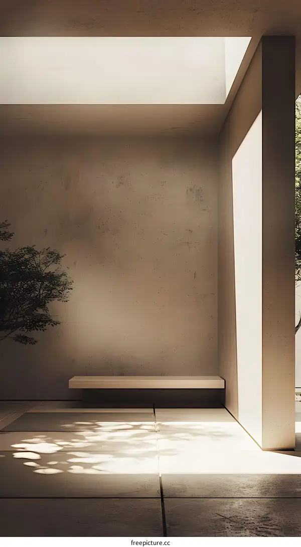 Minimalist Interior Design with Concrete Walls and Skylight