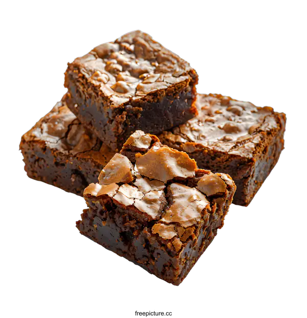 [Transparent Background PNG]Four chocolate brownies stacked on a white background