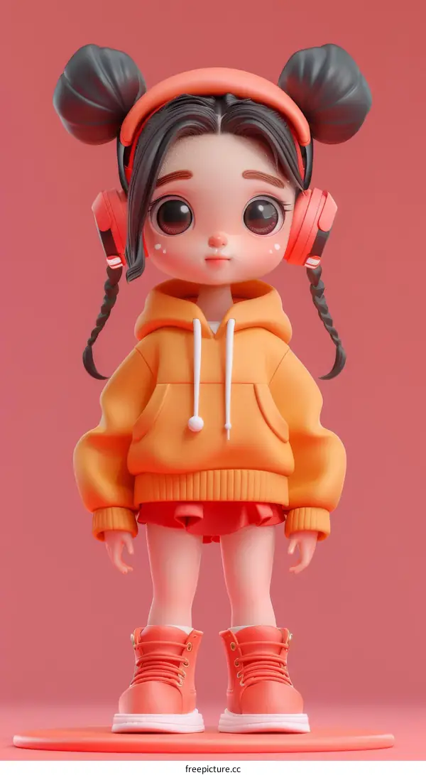 3D model of a cute girl with headphones