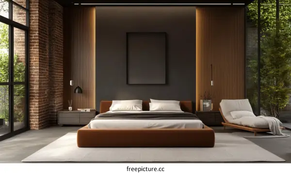 Modern Bedroom Interior Design with Brick Wall